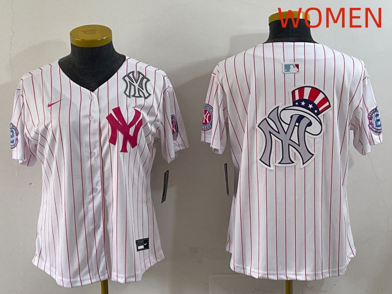Women 2025 New York Yankees Blank White Stripe Joint Name Nike MLB Jersey style 14